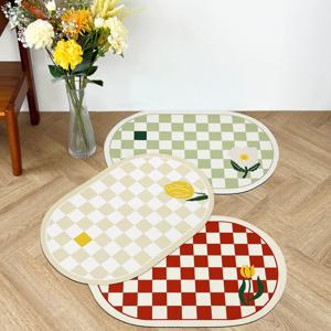 [리퍼] 러프 튤립 체커보드 규조토 발매트 미끄럼방지 튤립 꽃 빨아쓰는 체크 화장실 욕실