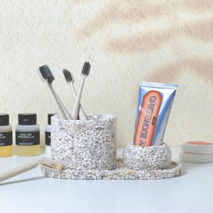 천연자갈 칫솔통 세트 / 칫솔 치약 꽂이 홀더 보관 통 다용도 정리함 거치대
