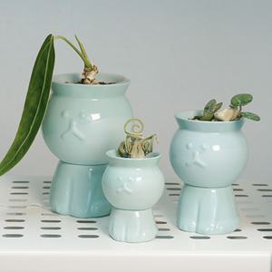 고양이 셋업 화분 세라믹 팟 (더스트민트, 식물미포함)