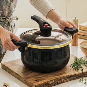 IH 법랑 저압냄비 통3중 스테인리스 에나멜코팅 찜기 압력솥 인덕션 진공냄비 7L