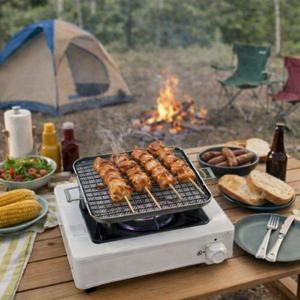 하코야 모찌야끼 세라믹 석쇠 그릴팬/원적외선 효과로 맛있게/캠핑용 그릴팬-사각