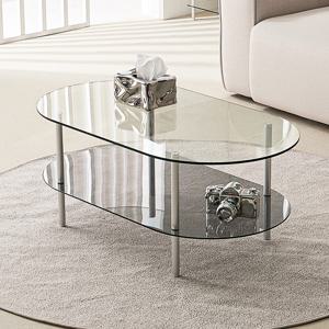 베러 타원형 거실 좌식 공부상 스틸 유리 소파 테이블 1000