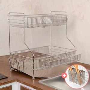 304올스텐 연마제없고 안전모서리 두뼘 식기건조대 2단 +접시꽂이+도마꽂이+멀티바스켓