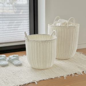 화이트 라운딩 라탄 바구니 2size