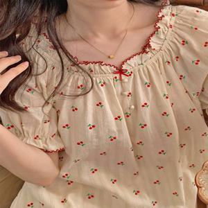 리본체리 반팔 원피스 파자마 잠옷