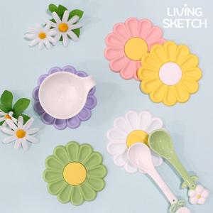 마가렛 데이지 플라워 실리콘 컵 받침 1P 꽃 티코스터 카페 방수 컵 매트 5colors