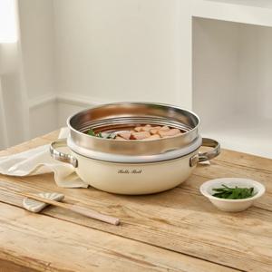 통5중 세라믹코팅 파티웍 24cm 스텐304 양수 찜기냄비 아이보리