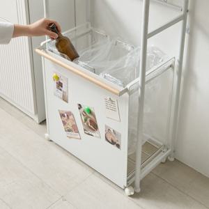 화이트 스텐 이동식 분리수거함 바퀴있는 쓰레기통 휴지통 공간활용 재활용