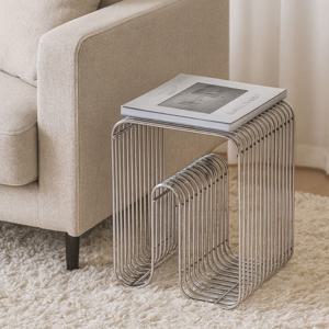 실버 와이어 협탁 무광 스틸 장식 선반 사이드테이블 티테이블 잡지 정리 테이블