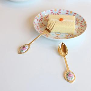 일본 장미 골드 스테인리스 디저트 커트러리 - 티포크(과일포크)