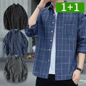 1+1 긴팔 남성 체크셔츠 남방 봄 가을 베이직 캐주얼 남자셔츠
