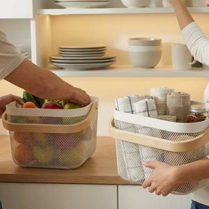 철제바구니 우드 손잡이 과일 와이어 바스켓 수납 정리 장난감 철망