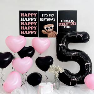 A3 포스터 핑크 블랙 하트 생일 파티 세트 풍선 꾸미기 포토존 장식