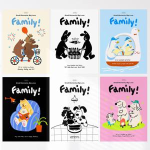 PENOVE 작가 동물 가족 일러스트 그림 아이방 인테리어 캔버스 포스터 액자_16종