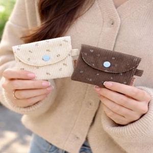 코듀로이 플라워 카드 동전 지갑 미니파우치 소품 이어폰 수납