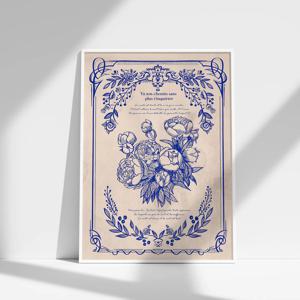 가을 빈티지 꽃그림 플라워 로얄블루 앤틱 주방 그림 모란그림 (엽서 추가 증정)