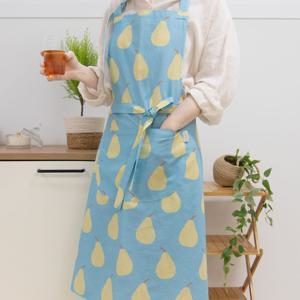 린넨 앞치마 롱&하프 에이프런 메르시프룻 페어 스카이블루 (원피스형)