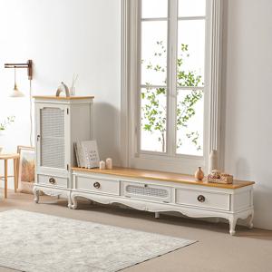 오딜 라탄 마호가니 원목 거실장세트 tv장(아이보리)