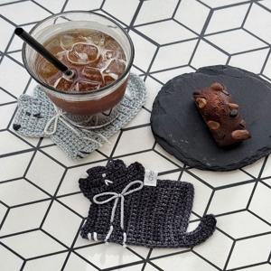 리본 냥이 티코스터 3colors 핸드메이드 뜨개 고양이 컵받침 홈카페 오브제 테이블웨어