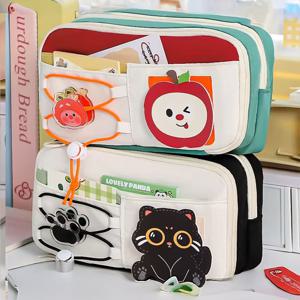 캐릭터 포켓 밴딩 사각 대용량 필통 센스정리 파우치 (4colors)