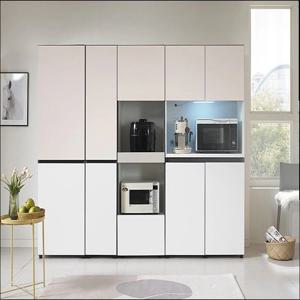 비크 주방 키큰 광파오븐 렌지대 선반 다용도 수납장 베이비핑크 풀세트 방문설치