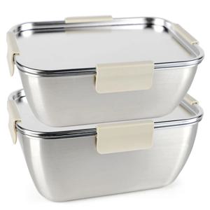 국산 올스텐 크림 스텐밀폐용기 직사각 8호 2580ml+직사각 9호 3170ml