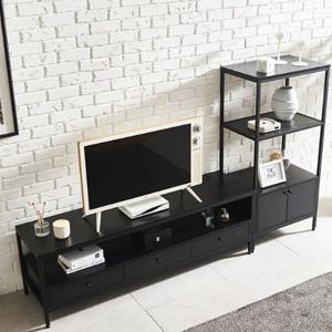 견고한 철재프레임 3칸서랍 2단오픈형 거실장 선반세트(2100 2컬러)