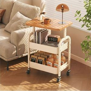 원목 이동식 트롤리 사이드 테이블 틈새 미니 협탁 거실 주방 소파 침대 옆 철제 수납 선반