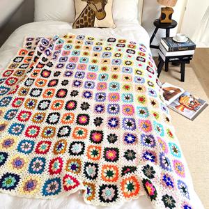 밀크코튼 크로셰 멀티플라워 손뜨개 블랭킷 120x120