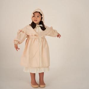베이지 핑크 유아용 어린이 우비 레인코트 프릴형