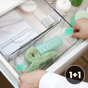 1+1 길이조절 서랍정리 트레이 수저정리함 화장대 책상 칸막이 아크릴 투명