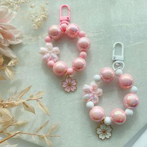 오로라AB 핑크구슬 벚꽃키링 귀여운 4월 벚꽃축제 비즈키링 선물 백참