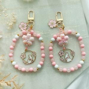 벚꽃축제 귀여운 토끼 고양이 벚꽃키링 탈부착 구슬 비즈 스트랩키링 백참