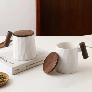 고원 계수나무 머그컵 350ml 우드 리드 도자기 머그잔 화이트