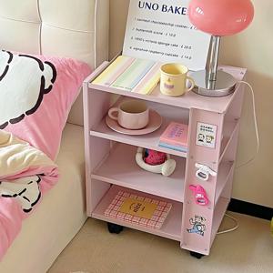 [해외] 파스텔 무드 철제 트롤리 메탈 3단 이동식 수납선반 침대협탁 사이드 캐비닛