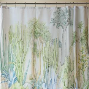 선인장 가든 150gsm 도톰한 방수 패브릭 샤워 커튼과 스테인리스 고리 세트