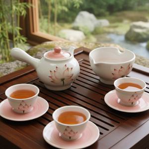 연꽃 핸드 페인팅 3인 전통다기세트  270ml