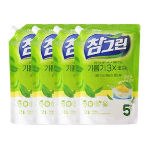 참그린 주방세제 녹차 기름기 2X 뽀드득 리필 1.2L x4