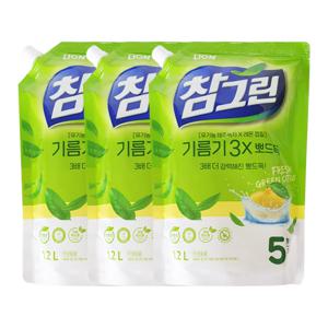 참그린 주방세제 녹차 기름기 2X 뽀드득 리필 1.2L x3