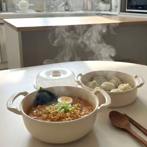 국산 듀얼 핸들 전자레인지 중형 찜기 용기 혼밥 자취필수템 양배추 야채 만두 라면 계란
