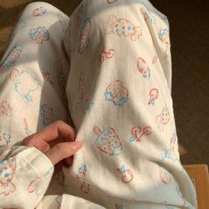 딸기 캔디바 순면 이중거즈 사계절 긴팔 홈웨어 세트 1color