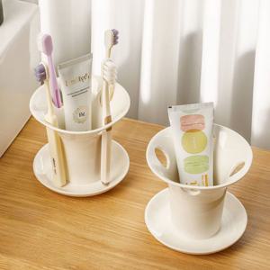 [해외] 심플 다용도 세라믹 칫솔꽂이 치약 면도기 걸이 거치대