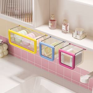 히든포켓 무타공 부착형 투명 미니서랍 다용도 수납함 면봉 머리끈 화장대 책상 틈새 정리함