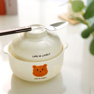 통통 곰돌이 도자기볼 전자레인지 용기 스프 그릇 뚜껑세트