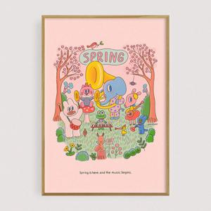 귀여운 동물 친구들 봄 일러스트 인테리어 포스터 (249)