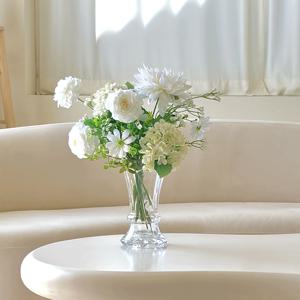 인테리어 유리 화병 생화 조화 꽃꽂이 조화 다알리아수국부케 화병세트