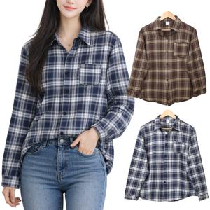 1+1 여자 체크남방 오버핏 빈티지 긴팔 셔츠 데일리 2종세트
