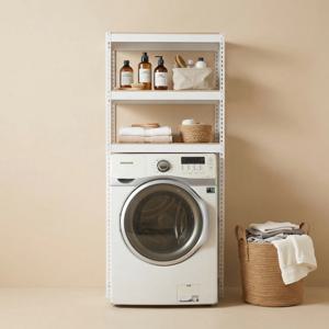 세탁기선반 드럼 통돌이 세탁기 위 선반 조립식 앵글 세탁실 수납장 (12mm 강화 합판)