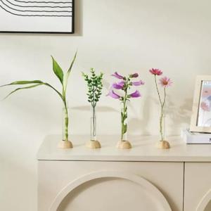 플라스틱 투명 화병 수경재배 우드 스탠드 한송이 미니 꽃병