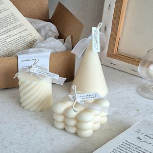 기하학 오브제 캔들 3종 선물 세트 C타입 큐브 나선형 원뿔